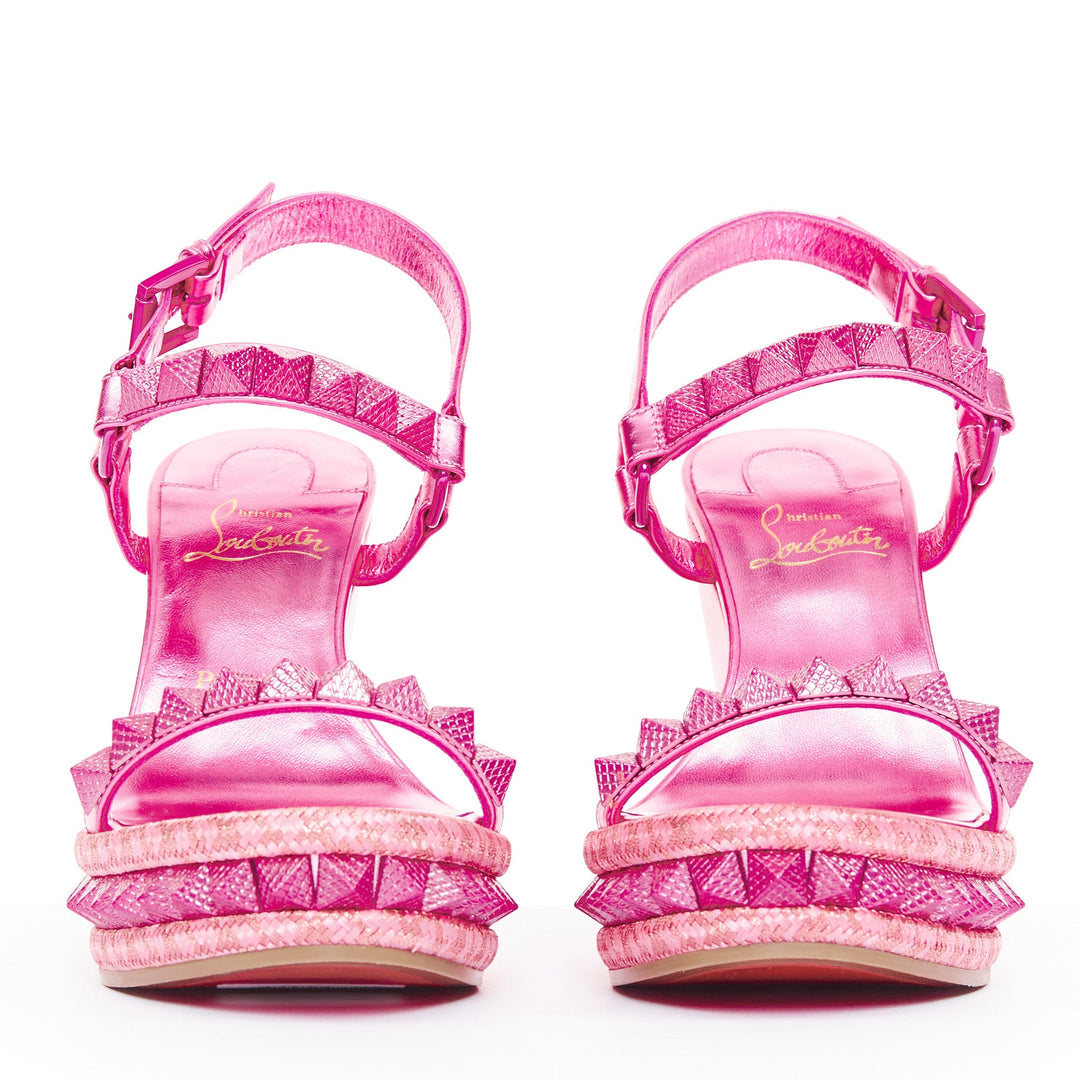 CHRISTIAN LOUBOUTIN Pyraclou 110 Glam pink metallic leather platform wedges EU37