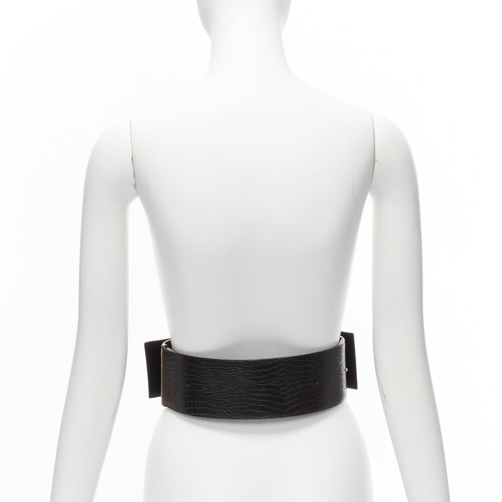 TOGA ARCHIVES black wide embossed leather buckle statement belt