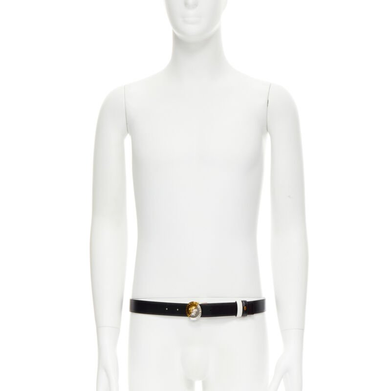 VERSACE Demi Medusa Reversible black white split buckle belt 90cm 34-38"