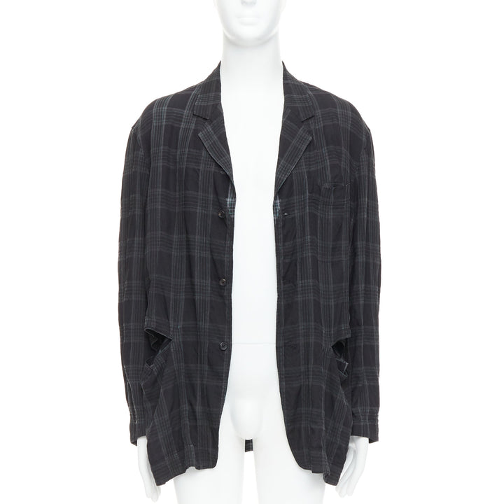 YOHJI YAMAMOTO Homme Plus grey checked slashed pocket blazer jacket JP2 M