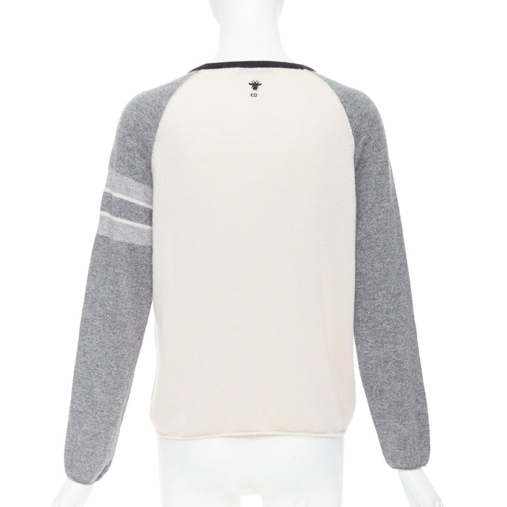 DIOR 100% cashmere pink grey HOPE star raglan sweater FR36 S