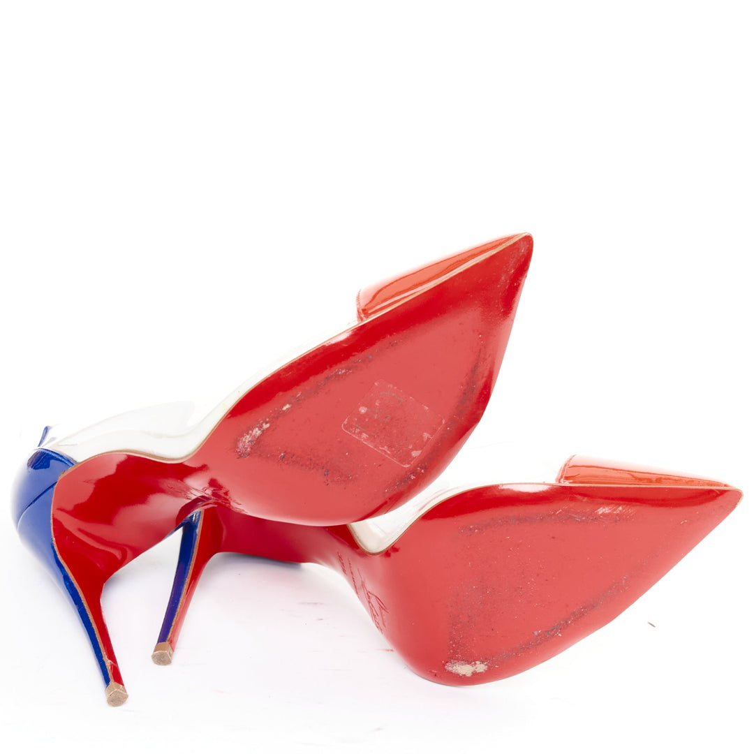CHRISTIAN LOUBOUTIN Debout 100 Corazon Tri Color patent PVC point pumps EU37.5