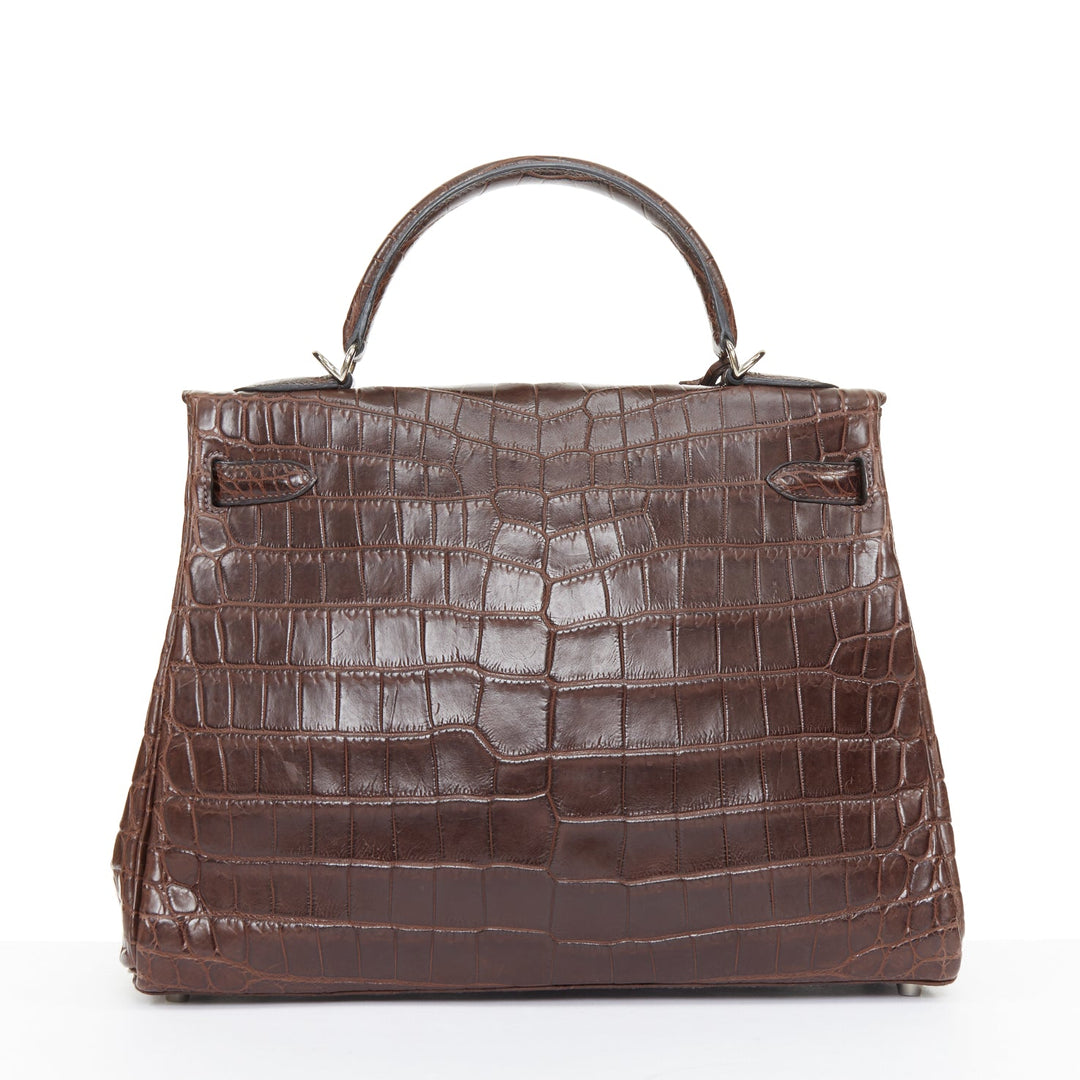 HERMES 2002 Kelly 32 Sellier matte Ebene Niloticus PHW brown handbag