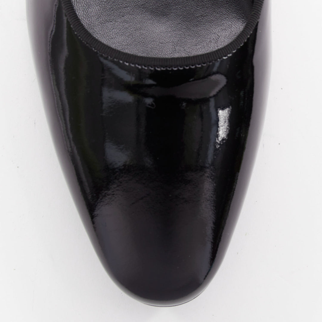 SAINT LAURENT Babies black patent grosgrain trim maryjane flats EU37.5
