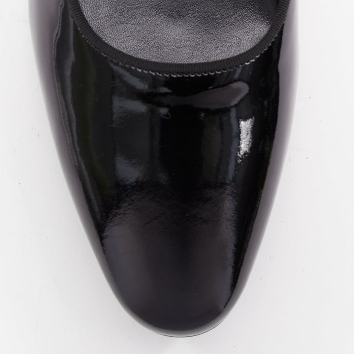 SAINT LAURENT Babies black patent grosgrain trim maryjane flats EU37.5
