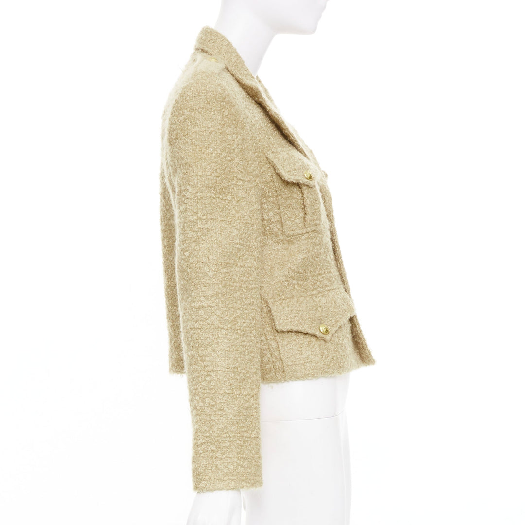 CELINE 2023 Chasseur Jacket beige mohair boucle military crop jacket FR38 M