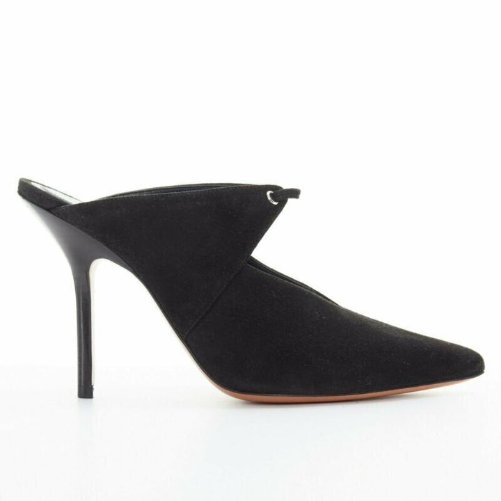 CELINE PHILO Babouche On Heel 105 black suede point toe cut out mule EU36