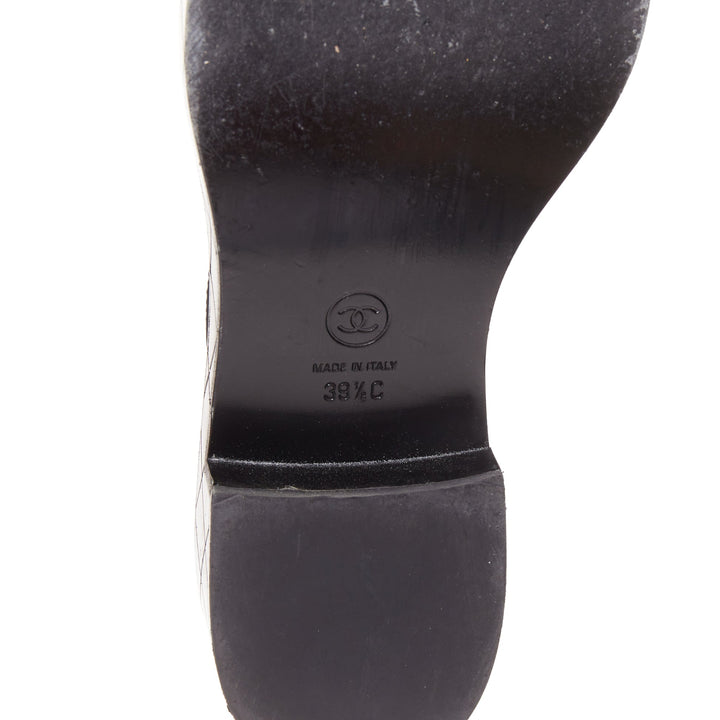 CHANEL 24K Heart CC black  leather quilted platform penny loafers shoes EU39.5