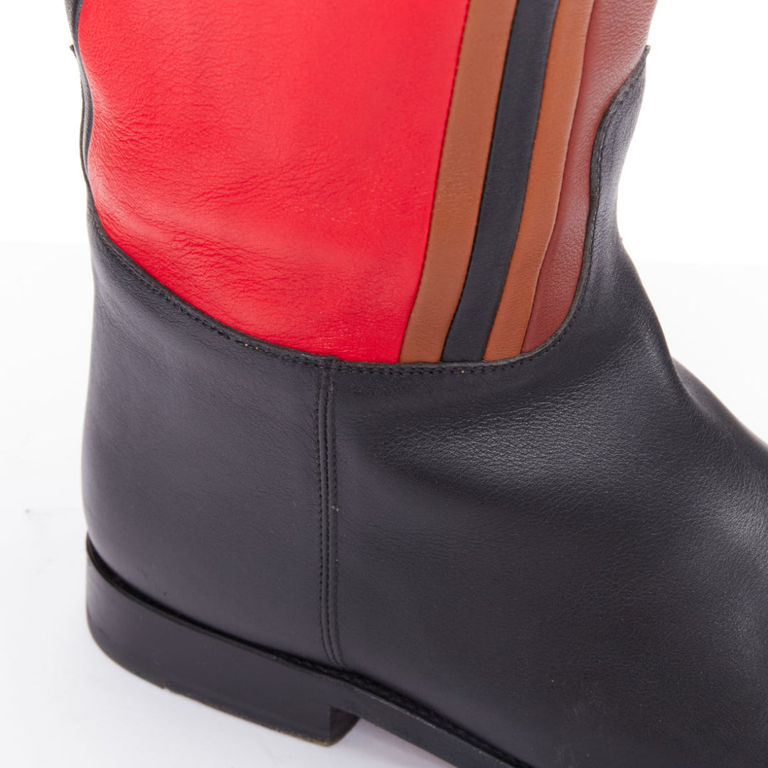 HERMES Jumping Limited red blue colorblocked leather tall riding boots EU37.5