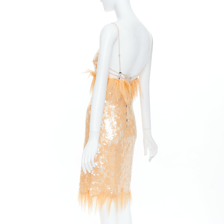 rare BOTTEGA VENETA 2022 Runway nude sequin nipple feather slip dress IT36 XXS