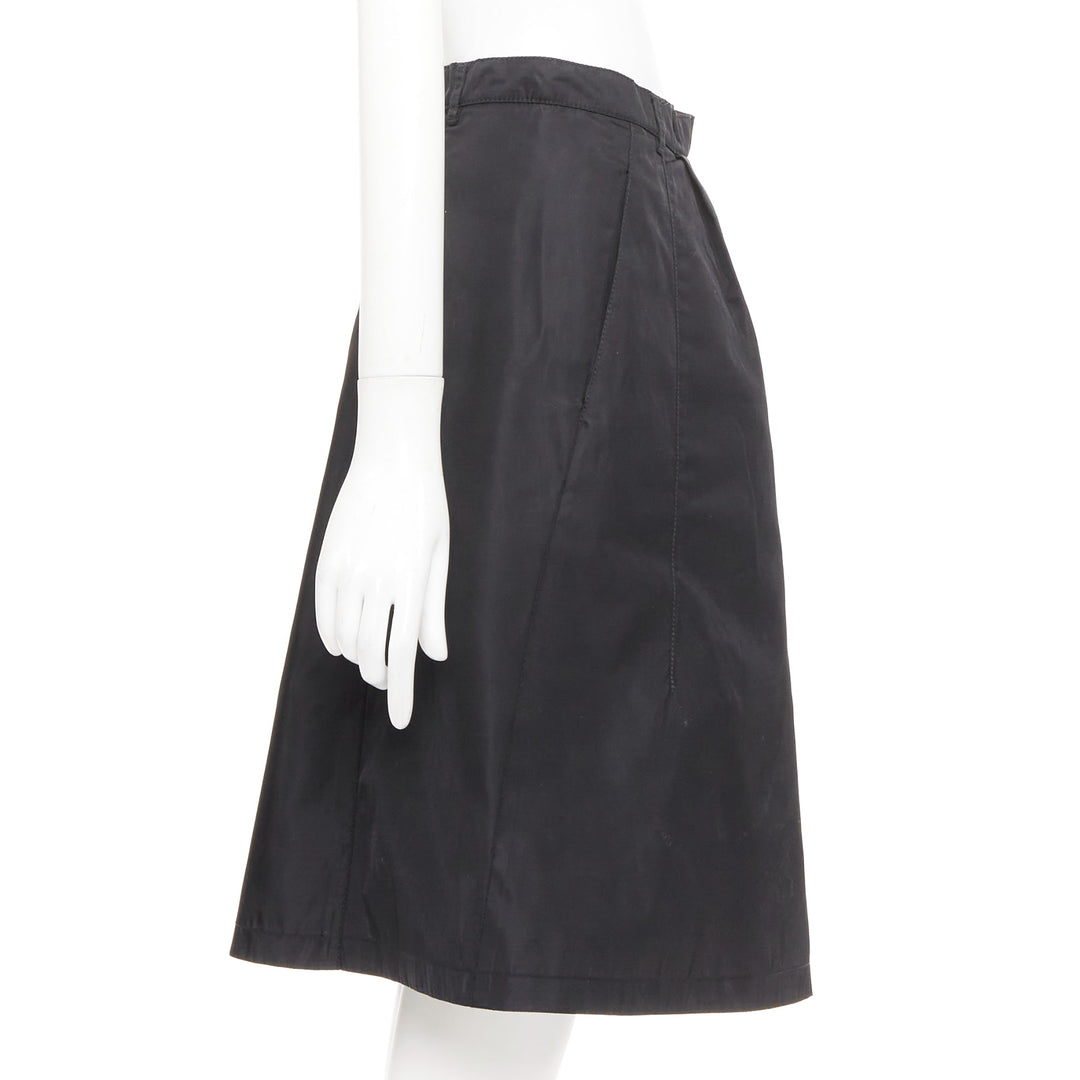 PRADA vintage black nylon high waist inverted box pleat a line midi skirt