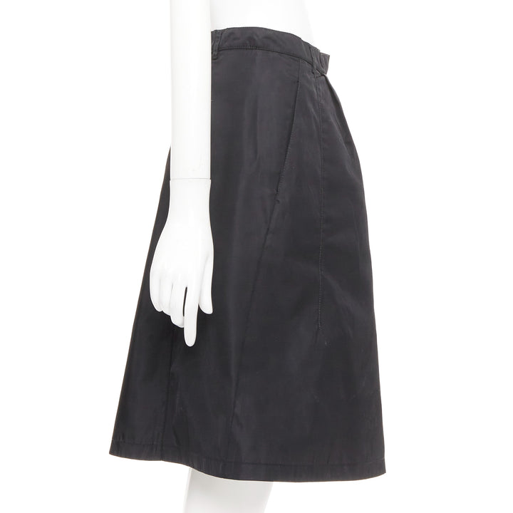 PRADA vintage black nylon high waist inverted box pleat a line midi skirt