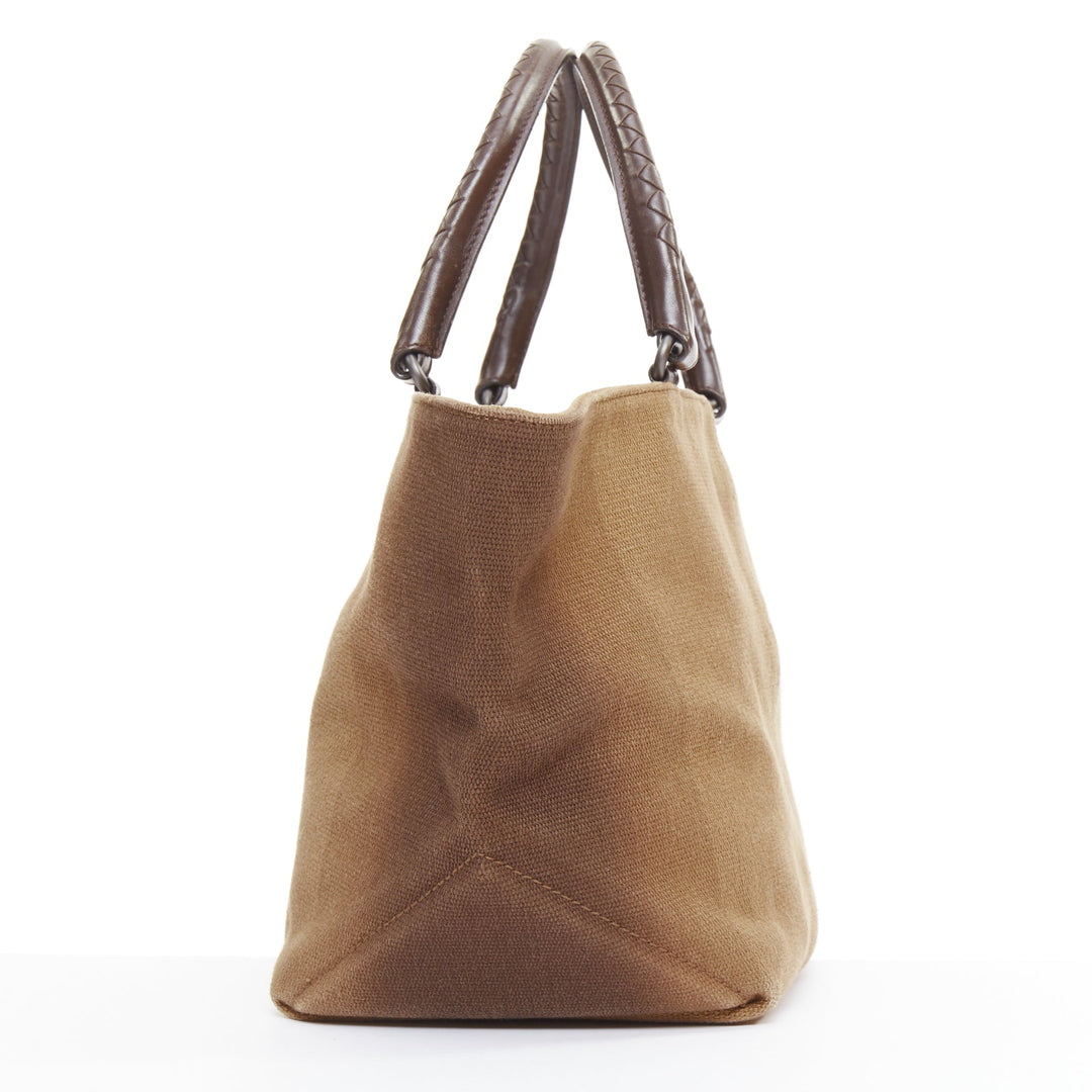 BOTTEGA VENETA gradient ombre brown canvas Intrecciato woven leather handle bag