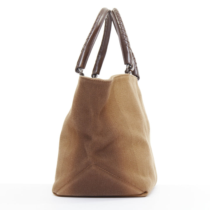 BOTTEGA VENETA gradient ombre brown canvas Intrecciato woven leather handle bag