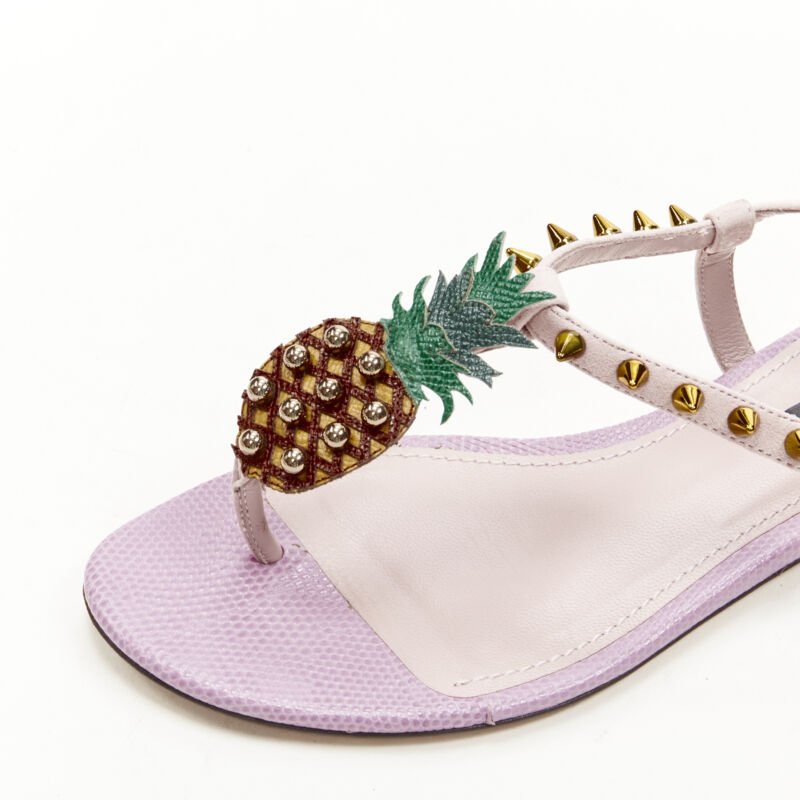 DOLCE GABBANA pink Pineapple studded thong flat sandals EU36.5