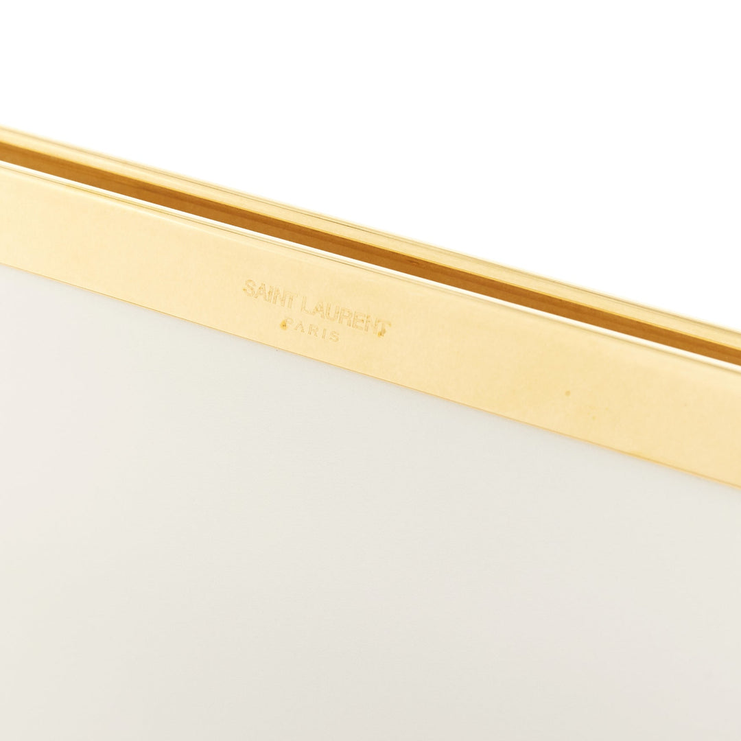 SAINT LAURENT Lutetia gold bar off white smooth leather clutch bag