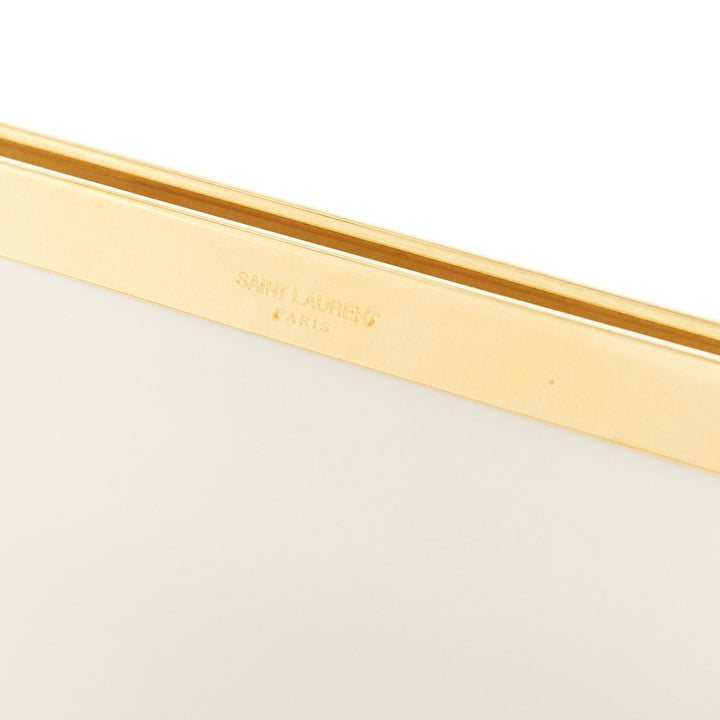 SAINT LAURENT Lutetia gold bar off white smooth leather clutch bag