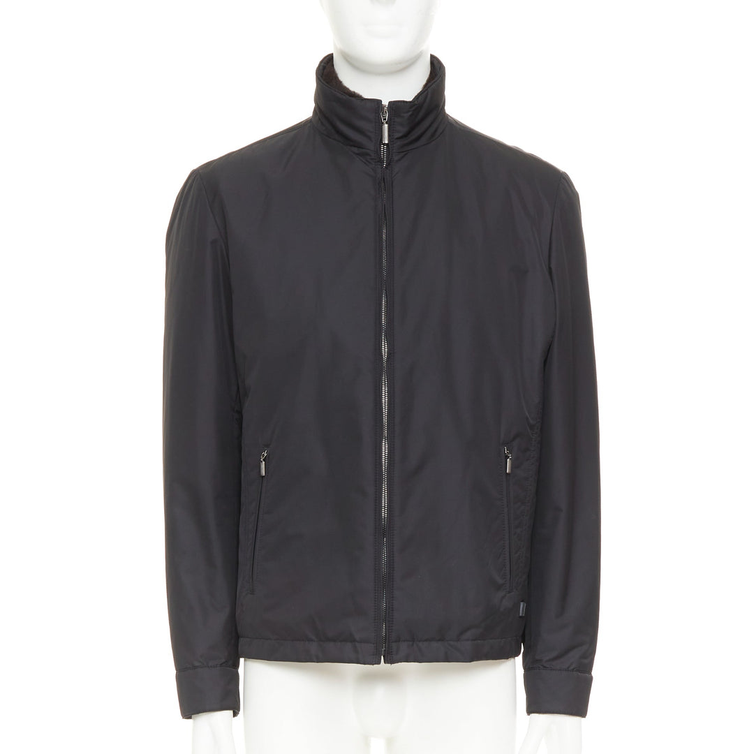 BRIONI black water repellent nylon  plush lined storm jacket M