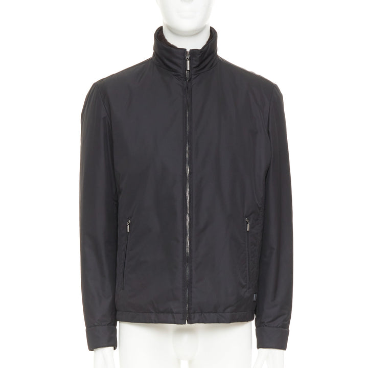 BRIONI black water repellent nylon  plush lined storm jacket M