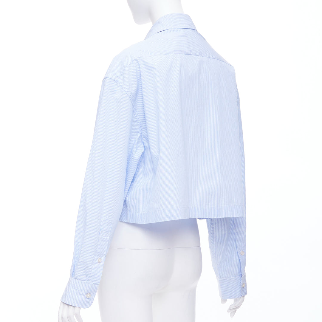 R13 SW light blue white stripe oversized cropped button up shirt S