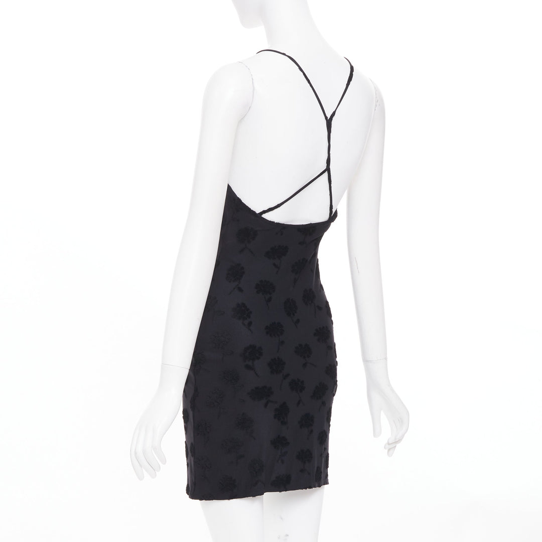 EMPORIO ARMANI Vintage black floral flock velvet jacquard slip dress IT38 XS