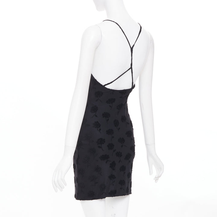 EMPORIO ARMANI Vintage black floral flock velvet jacquard slip dress IT38 XS