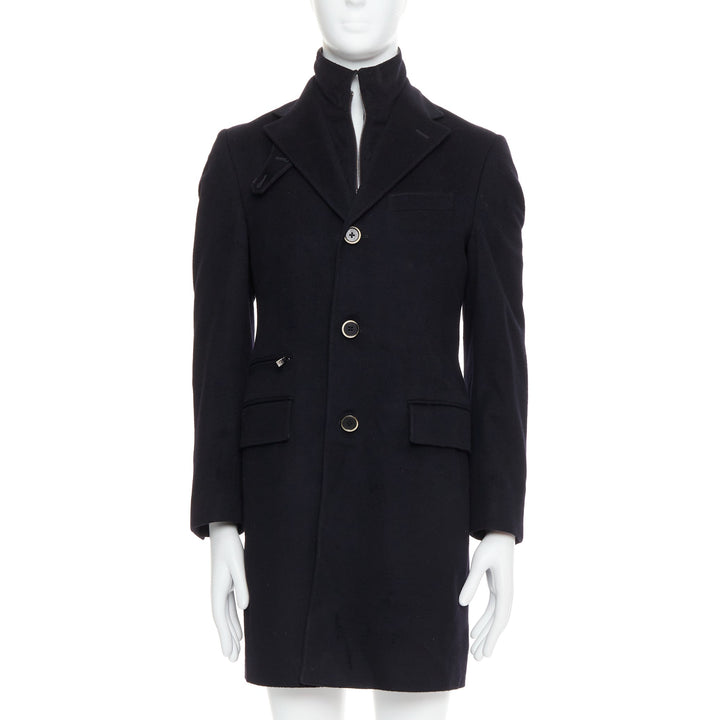 CORNELIANI black extrafine virgin wool layered collar coat IT44 XS