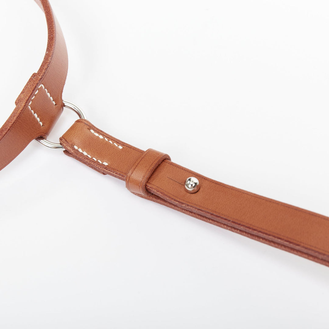HERMES natural bridle leather outdoor picnic plaid blanket carry strap