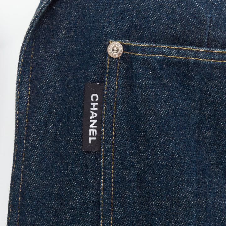 CHANEL 1996 Vintage washed indigo denim logo patch pocket cropped denim jacket