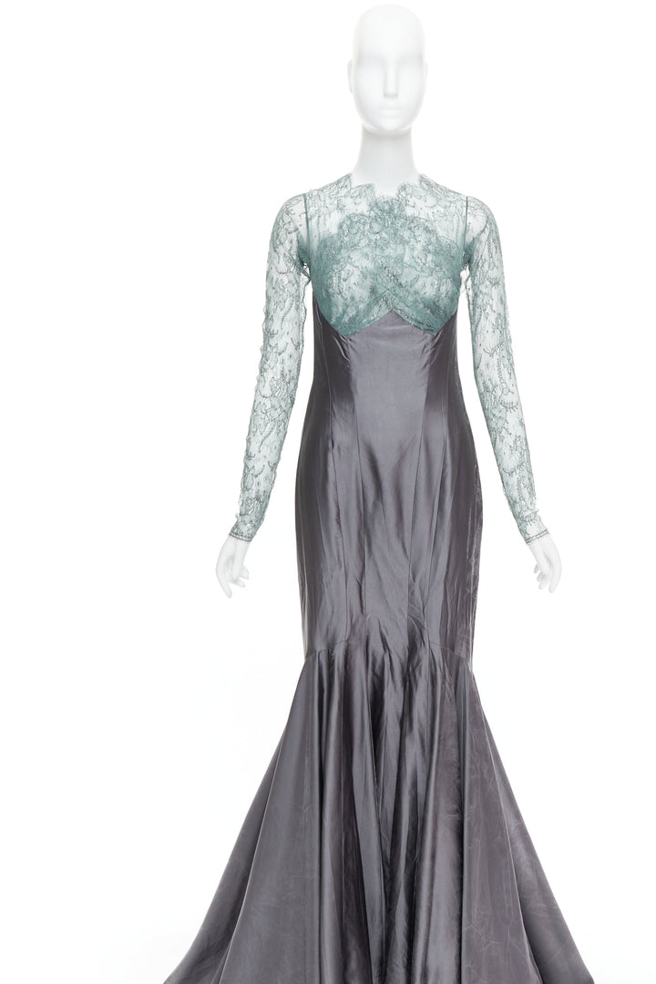 rare GUY LAROCHE COUTURE 2006 Vintage Runway lace mermaid gown dress IT38 XS