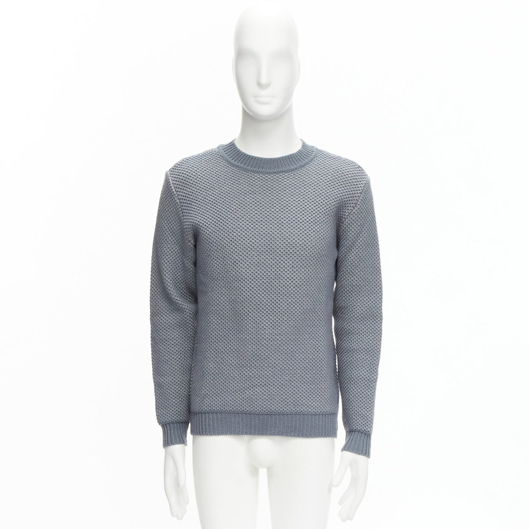 STEPHEN SCHNEIDER 100% textured waffle wool grey crew neck sweater Sz 4 L