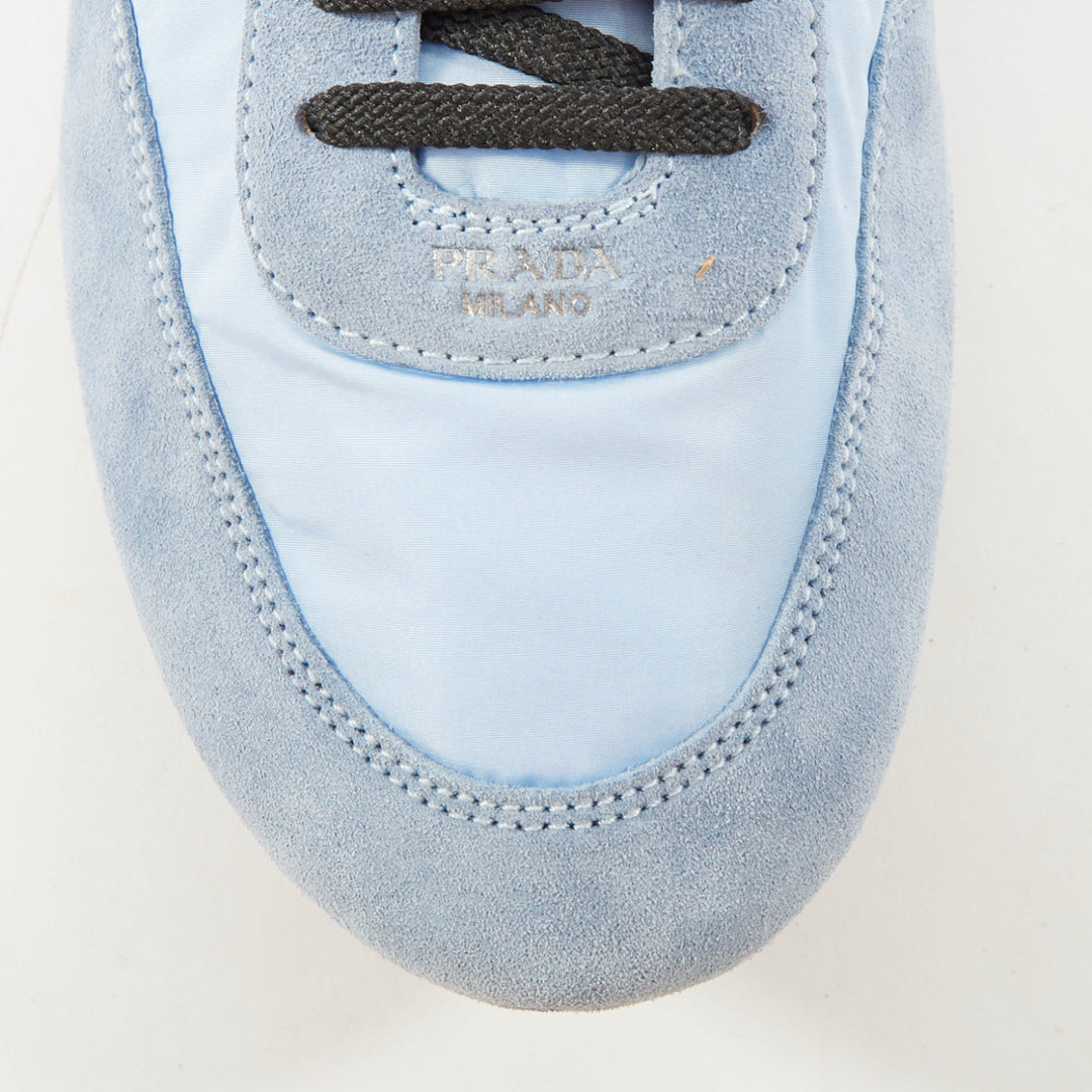 PRADA Collapse ReNylon light blue suede elasticized lowtop sneakers EU41 US8