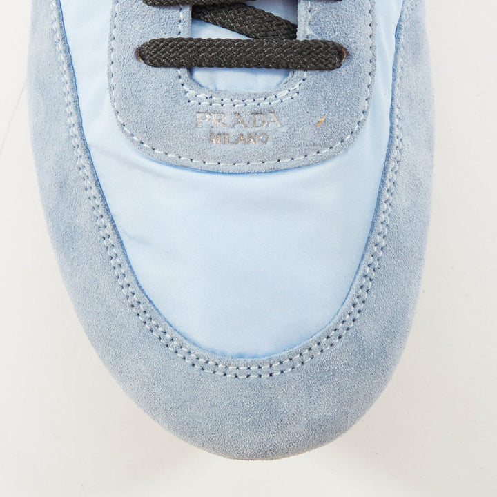 PRADA Collapse ReNylon light blue suede elasticized lowtop sneakers EU41 US8