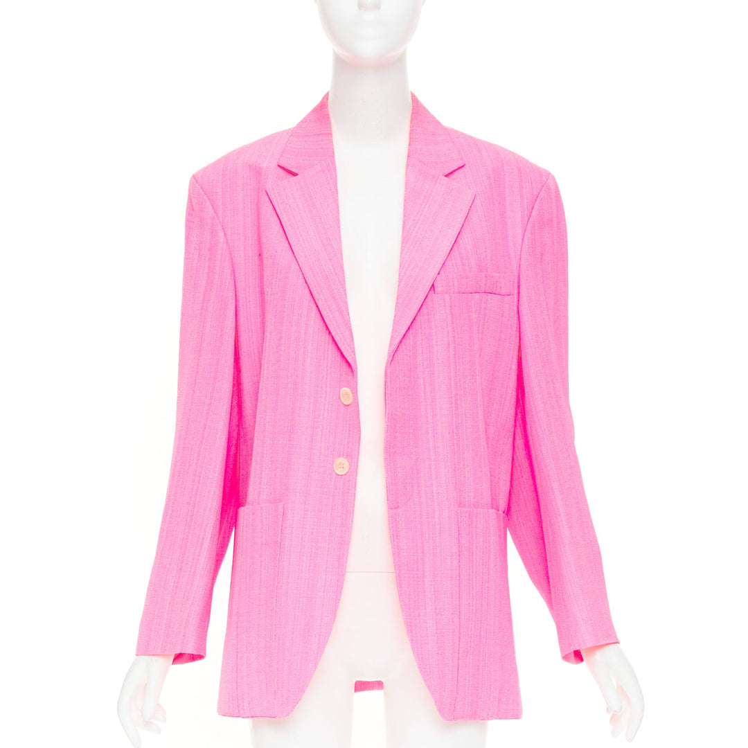 JACQUEMUS 2023 La Raphia  La Veste d'Homme Blazer neon pink long blazer FR36 S