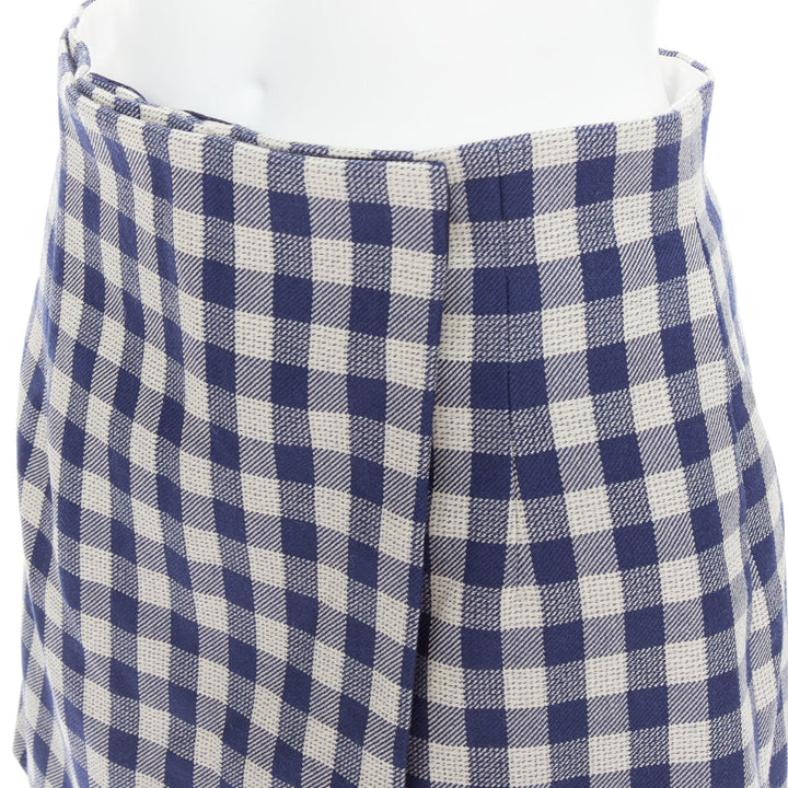 DIOR 100% virgin wool blue cream check mini skort shorts FR36 S