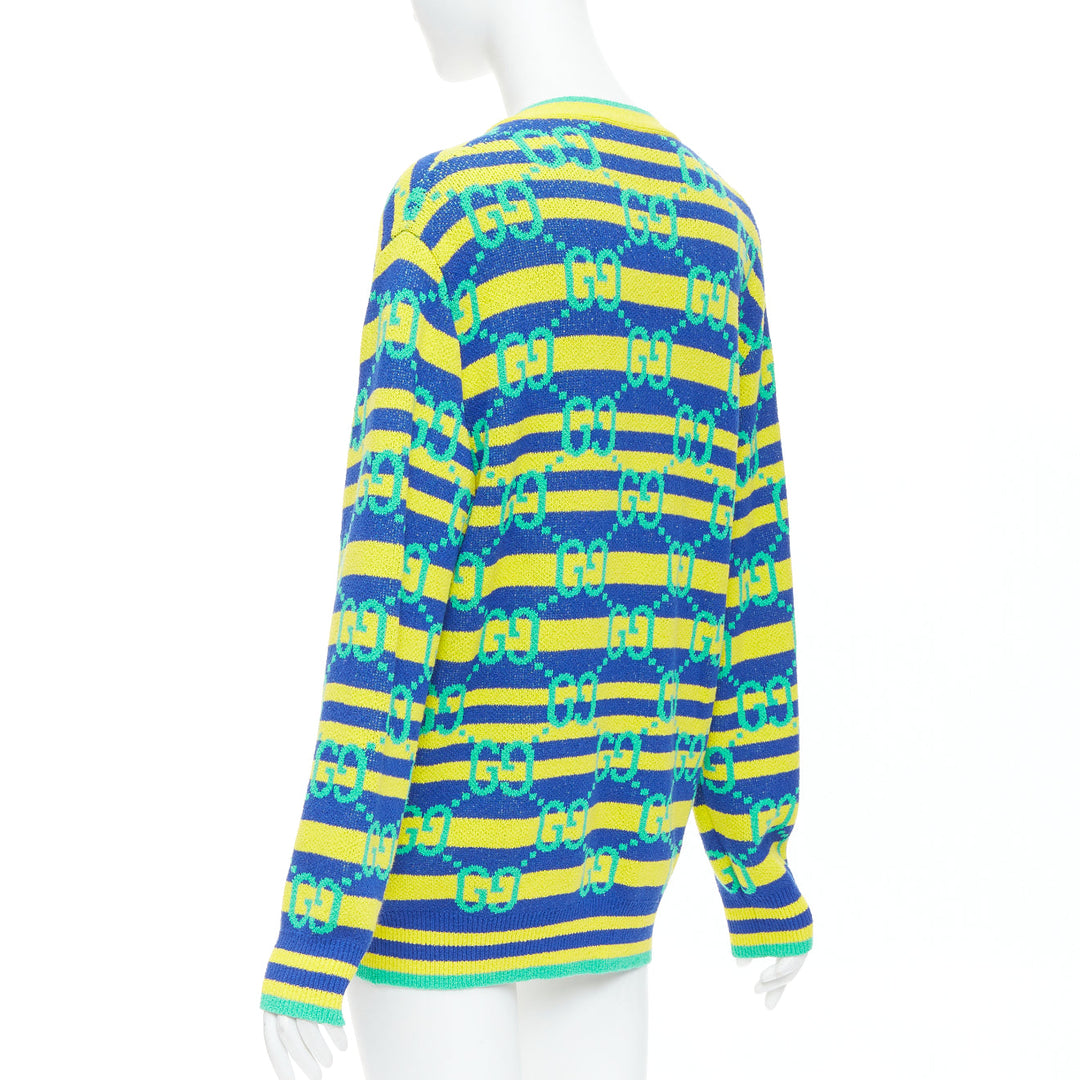 GUCCI green yellow blue GG monogram stripe cardigan XS