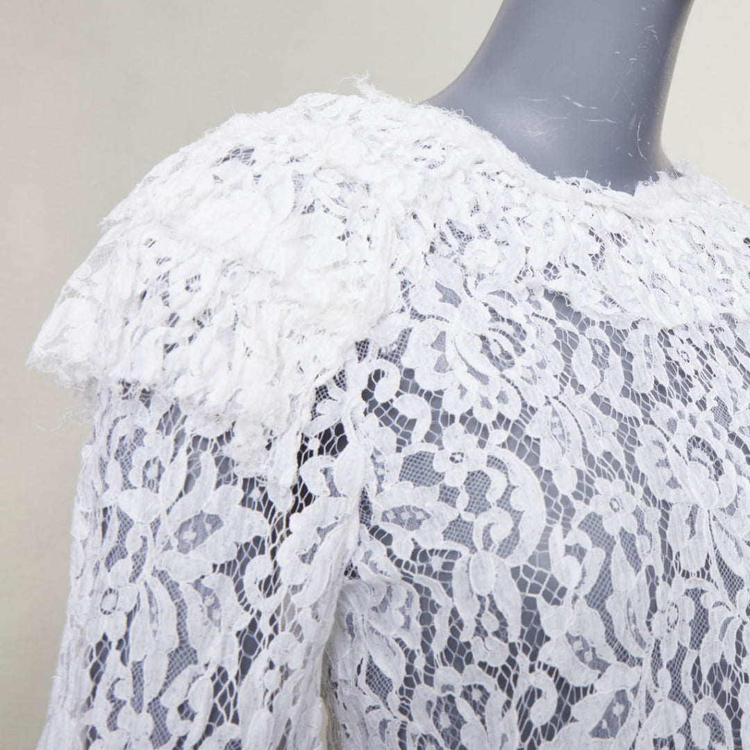 CHANEL 2017 Paris-Cosmopolite white open weave lace ruffle shirt blouse FR38 M