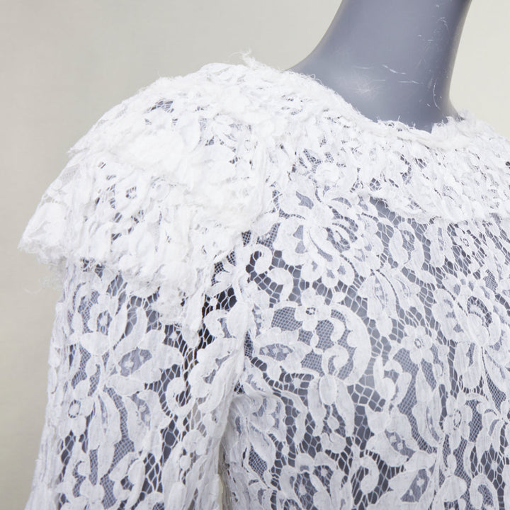 CHANEL 2017 Paris-Cosmopolite white open weave lace ruffle shirt blouse FR38 M