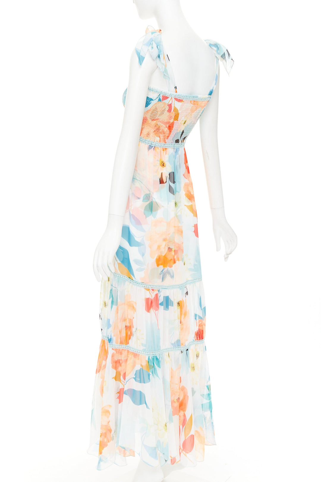 CHARO RUIZ Artemis white multicolor viscose blend floral print tie maxi dress S