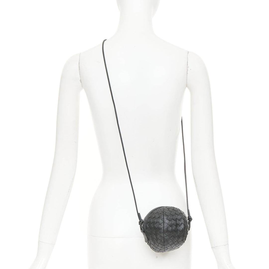 BOTTEGA VENETA 2023 Mava Mini dark grey intrecciato woven lambskin sphere bag
