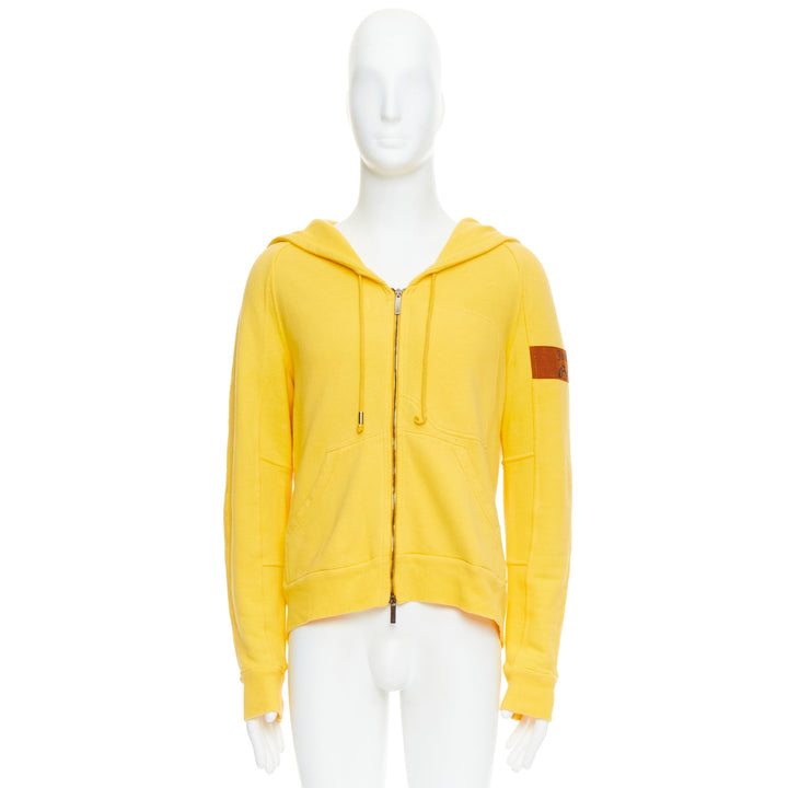 JOHN GALLIANO yellow cotton red logo print back raglan hoodie L