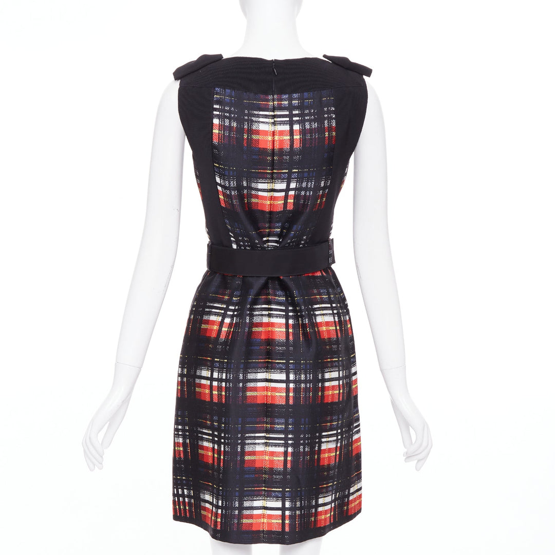 PRADA 2015 Runway Vampire black red wool silk bow shoulder belted dress IT38 XS