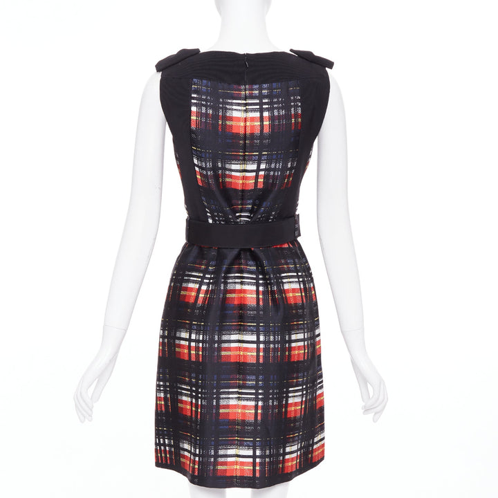 PRADA 2015 Runway Vampire black red wool silk bow shoulder belted dress IT38 XS