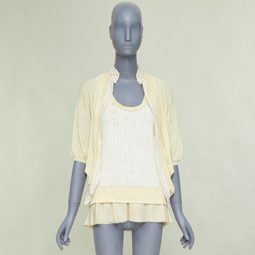 SACAI 2007 yellow cotton white sequin trim cardigan sweater vest twin set JP2 M