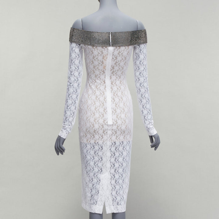 CHRISTOPHER KANE 2019 Runway black crystal off shoulder white lace dress IT38 XS