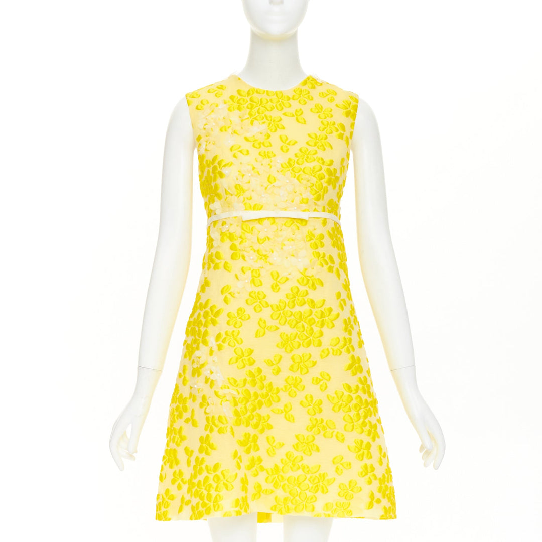 GIAMBATTISTA VALLI silk floral cloque white bead petal mini bow dress IT42 M