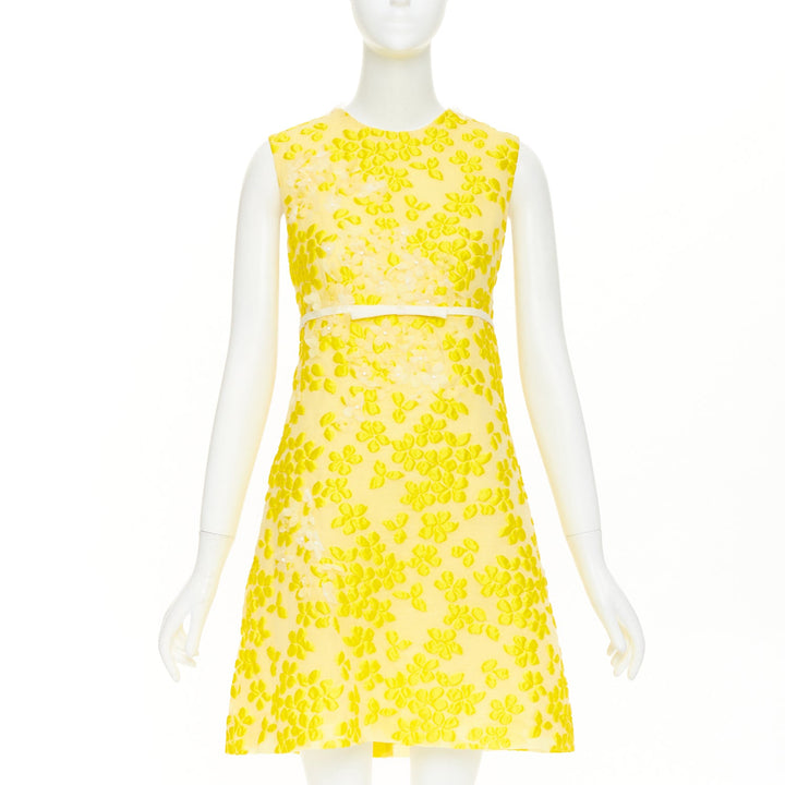 GIAMBATTISTA VALLI silk floral cloque white bead petal mini bow dress IT42 M
