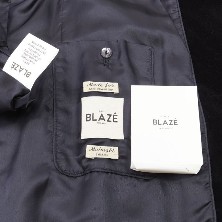 BLAZE MILANO Midnight Smoking metallic black lurex chenille velvet blazer US0 XS