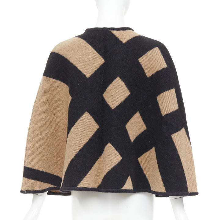 BURBERRY beige  House Check wool cashmere chained cape blanket poncho