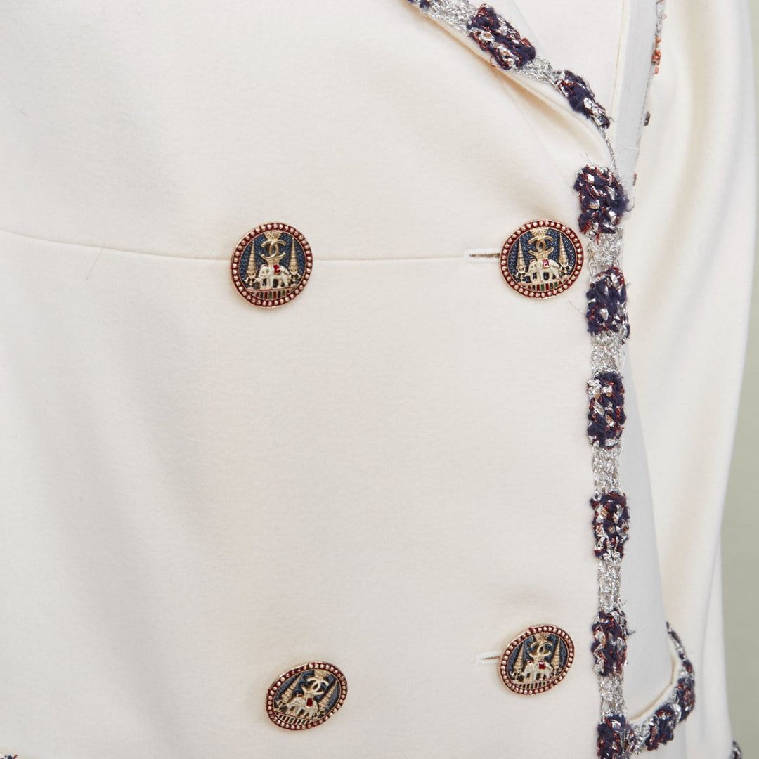 CHANEL 2012 Runway Paris Bombay embroidered double breasted knit jacket FR36 S
